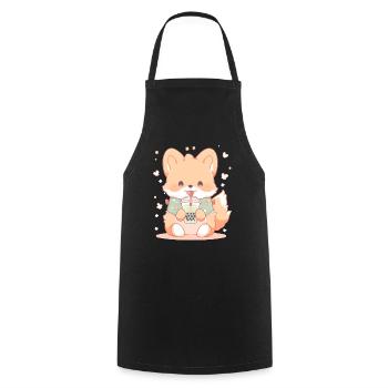 Kawaii Corgi Dog Drinks Boba Bubble Tea Chibi - Cooking Apron - black - Front - AI Model Male 185 dark (185cm)