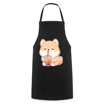 Kawaii Corgi Dog Drinks Boba Bubble Tea Chibi - Cooking Apron - black - Front - AI Model Male 185 dark (185cm)