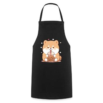 Kawaii Corgi Dog Drinks Boba Bubble Tea Chibi - Cooking Apron - black - Front - AI Model Male 185 dark (185cm)