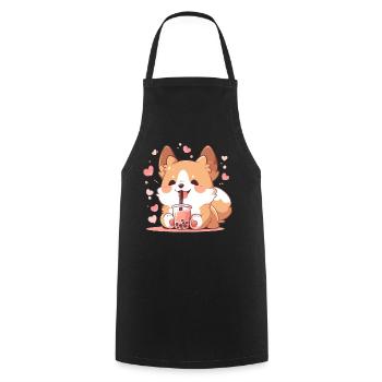 Kawaii Corgi Dog Drinks Boba Bubble Tea Chibi - Cooking Apron - black - Front - AI Model Male 185 dark (185cm)