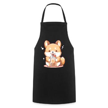 Kawaii Corgi Dog Drinks Boba Bubble Tea Chibi - Cooking Apron - black - Front - AI Model Male 185 dark (185cm)