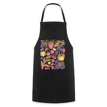 Berries: strawberries, raspberries, blueberries, cherries - Cooking Apron - black - Front - AI Model Male 185 dark (185cm)