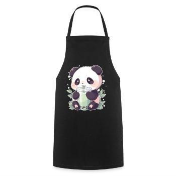 Kawaii Panda trinkt Boba Bubble Tea Chibi - Kochschürze - Schwarz - Vorne - AI Model Male 185 dark (185cm)