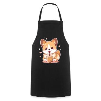 Kawaii Corgi Dog Drinks Boba Bubble Tea Chibi - Cooking Apron - black - Front - AI Model Male 185 dark (185cm)