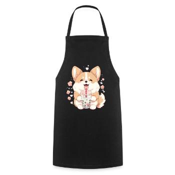 Kawaii Corgi Dog Drinks Boba Bubble Tea Chibi - Cooking Apron - black - Front - AI Model Male 185 dark (185cm)