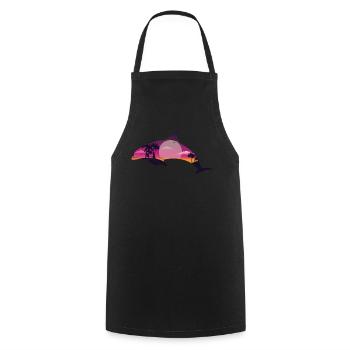 Dolphin Palm Tree Sunset - Cooking Apron - black - Front - AI Model Male 185 dark (185cm)