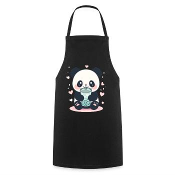 Kawaii Panda trinkt Boba Bubble Tea Chibi - Kochschürze - Schwarz - Vorne - AI Model Male 185 dark (185cm)