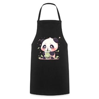 Kawaii Panda trinkt Boba Bubble Tea Chibi - Kochschürze - Schwarz - Vorne - AI Model Male 185 dark (185cm)