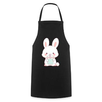 Kawaii Hase trinkt Boba Bubble Tea Chibi - Kochschürze - Schwarz - Vorne - AI Model Male 185 dark (185cm)