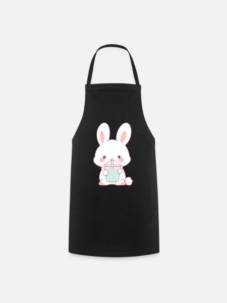Kawaii Bunny boit Boba Bubble Tea Chibi - Tablier de cuisine - noir