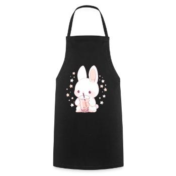 Kawaii Hase trinkt Boba Bubble Tea Chibi - Kochschürze - Schwarz - Vorne - AI Model Male 185 dark (185cm)