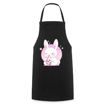 Kawaii Hase trinkt Boba Bubble Tea Chibi - Kochschürze - Schwarz - Vorne - AI Model Male 185 dark (185cm)