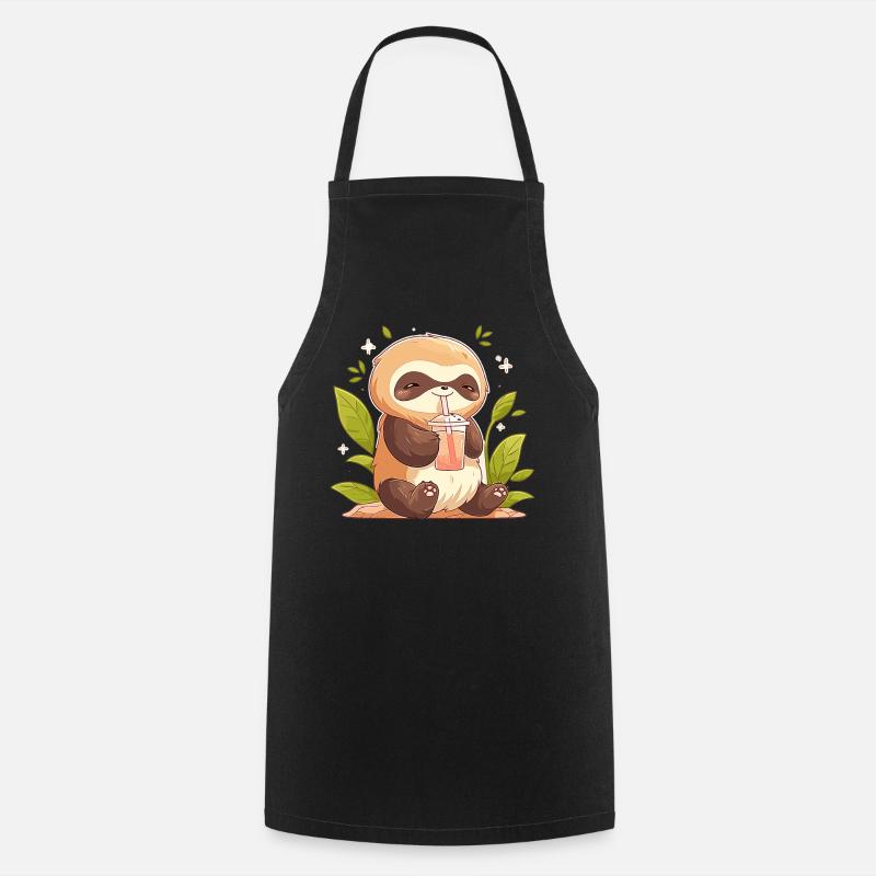 Kawaii paresseux boit Boba Bubble Tea Chibi - Tablier de cuisine - noir