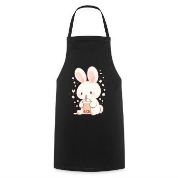 Kawaii Hase trinkt Boba Bubble Tea Chibi - Kochschürze - Schwarz - Vorne - AI Model Male 185 dark (185cm)