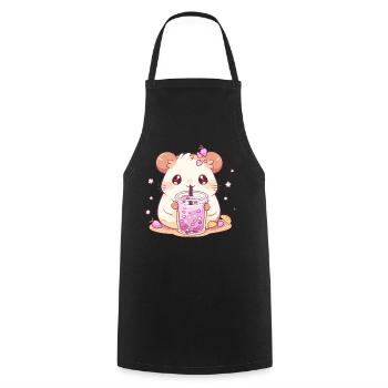 Kawaii Hamster trinkt Boba Bubble Tea Chibi - Kochschürze - Schwarz - Vorne - AI Model Male 185 dark (185cm)