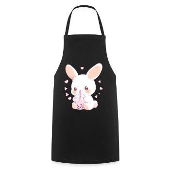 Kawaii Hase trinkt Boba Bubble Tea Chibi - Kochschürze - Schwarz - Vorne - AI Model Male 185 dark (185cm)
