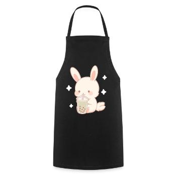 Kawaii Hase trinkt Boba Bubble Tea Chibi - Kochschürze - Schwarz - Vorne - AI Model Male 185 dark (185cm)