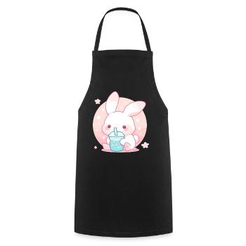 Kawaii Hase trinkt Boba Bubble Tea Chibi - Kochschürze - Schwarz - Vorne - AI Model Male 185 dark (185cm)