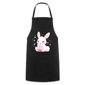 Kawaii Hase trinkt Boba Bubble Tea Chibi - Kochschürze - Schwarz - Vorne - AI Model Male 185 dark (185cm)