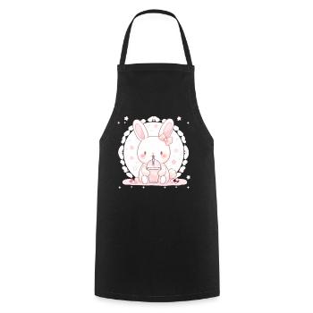 Kawaii Hase trinkt Boba Bubble Tea Chibi - Kochschürze - Schwarz - Vorne - AI Model Male 185 dark (185cm)