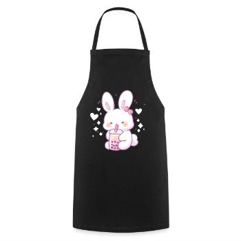 Kawaii Hase trinkt Boba Bubble Tea Chibi - Kochschürze - Schwarz - Vorne - AI Model Male 185 dark (185cm)