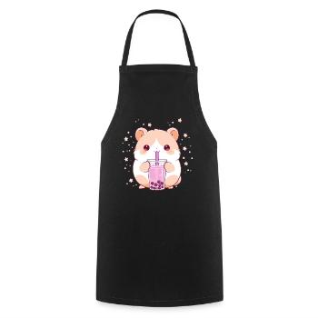 Kawaii Hamster trinkt Boba Bubble Tea Chibi - Kochschürze - Schwarz - Vorne - AI Model Male 185 dark (185cm)