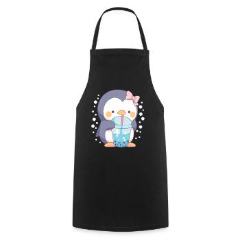 Kawaii Penguin Drinks Boba Bubble Tea Chibi - Cooking Apron - black - Front - AI Model Male 185 dark (185cm)