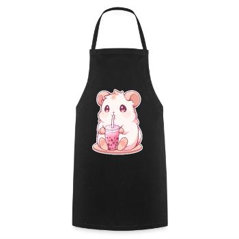 Kawaii Hamster trinkt Boba Bubble Tea Chibi - Kochschürze - Schwarz - Vorne - AI Model Male 185 dark (185cm)