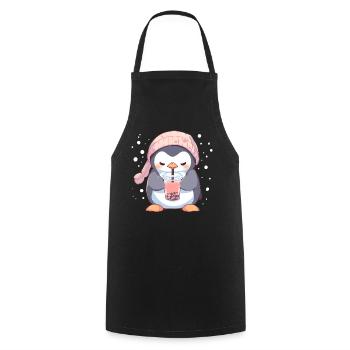 Kawaii Pinguin trinkt Boba Bubble Tea Chibi - Kochschürze - Schwarz - Vorne - AI Model Male 185 dark (185cm)