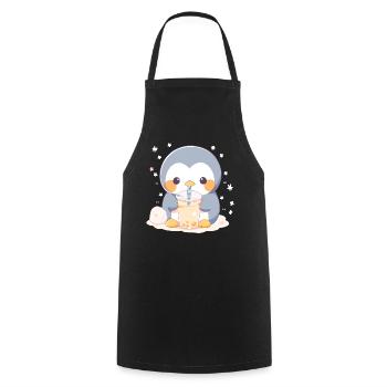 Kawaii Penguin Drinks Boba Bubble Tea Chibi - Cooking Apron - black - Front - AI Model Male 185 dark (185cm)