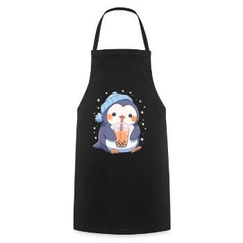 Kawaii Pinguin trinkt Boba Bubble Tea Chibi - Kochschürze - Schwarz - Vorne - AI Model Male 185 dark (185cm)