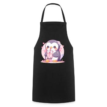 Kawaii Pinguin trinkt Boba Bubble Tea Chibi - Kochschürze - Schwarz - Vorne - AI Model Male 185 dark (185cm)