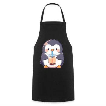 Kawaii Penguin Drinks Boba Bubble Tea Chibi - Cooking Apron - black - Front - AI Model Male 185 dark (185cm)
