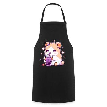 Kawaii Hamster trinkt Boba Bubble Tea Chibi - Kochschürze - Schwarz - Vorne - AI Model Male 185 dark (185cm)