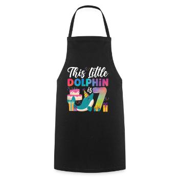 Dolphin 7th Birthday Watercolor - Cooking Apron - black - Front - AI Model Male 185 dark (185cm)