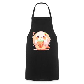 Kawaii Lovebird Drinks Boba Bubble Tea Chibi - Cooking Apron - black - Front - AI Model Male 185 dark (185cm)