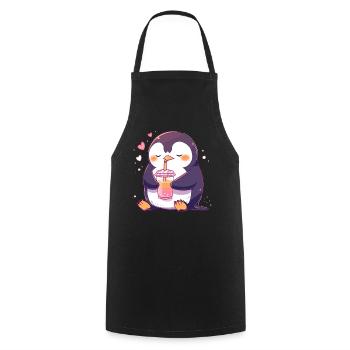 Kawaii Pinguin trinkt Boba Bubble Tea Chibi - Kochschürze - Schwarz - Vorne - AI Model Male 185 dark (185cm)