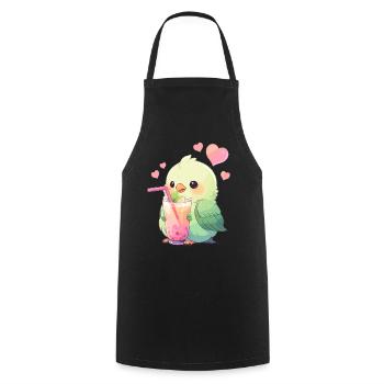 Kawaii Lovebird trinkt Boba Bubble Tea Chibi - Kochschürze - Schwarz - Vorne - AI Model Male 185 dark (185cm)
