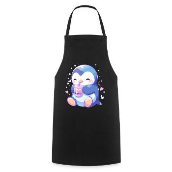 Kawaii Pinguin trinkt Boba Bubble Tea Chibi - Kochschürze - Schwarz - Vorne - AI Model Male 185 dark (185cm)