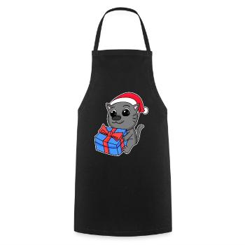 Chat Noël - Tablier de cuisine - noir - Devant - AI Model Male 185 dark (185cm)