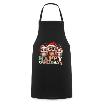 Happy Owlidays Hiboux de Noël - Tablier de cuisine - noir - Devant - AI Model Male 185 dark (185cm)