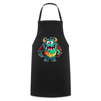 Cute laughing monster with superhero cape - Cooking Apron - black - Front - AI Model Male 185 dark (185cm)