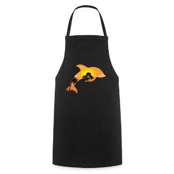 Dolphin Palm Tree Sunset - Cooking Apron - black - Front - AI Model Male 185 dark (185cm)