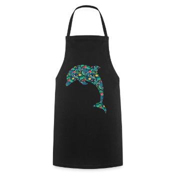 Dolphin Tropical Flower Floral - Cooking Apron - black - Front - AI Model Male 185 dark (185cm)