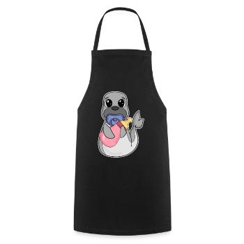 Baby Seelöwe Motiv - Kochschürze - Schwarz - Vorne - AI Model Male 185 dark (185cm)