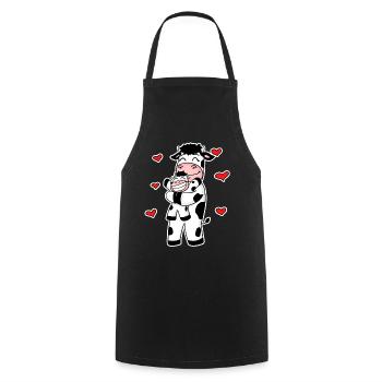 Famille de vaches - Vache avec bébé - Motif de vache - Tablier de cuisine - noir - Devant - AI Model Male 185 dark (185cm)