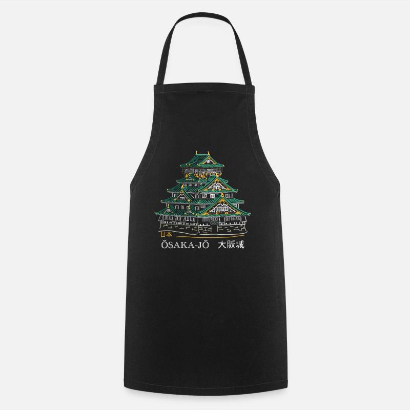 Osaka-jo Castle, Drawing, Hand Drawing, Japan - Cooking Apron - black