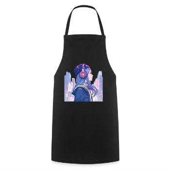 Esthétique japonaise vintage Otaku Anime Girl - Tablier de cuisine - noir - Devant - AI Model Male 185 dark (185cm)