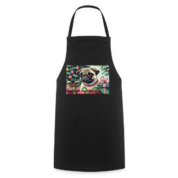 Mignon carlin de Noël avec des cadeaux - Tablier de cuisine - noir - Devant - AI Model Male 185 dark (185cm)