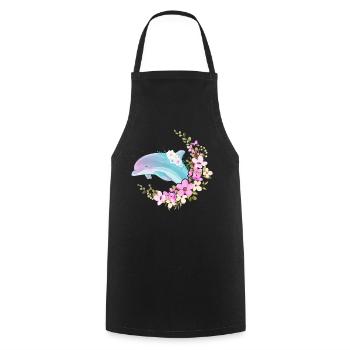 Dolphin Flower Floral - Cooking Apron - black - Front - AI Model Male 185 dark (185cm)